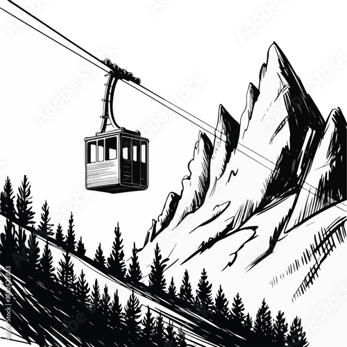 Mountain Cable Car Illustration – Hand‑Drawn Alpine Landscape Sketch