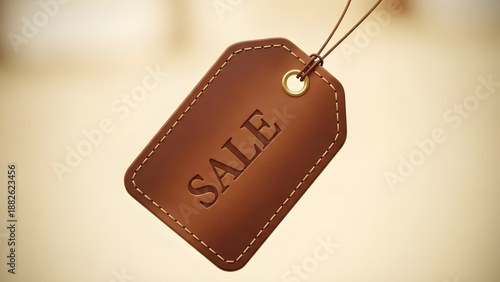 Luxury Fashion Price Tag Made of Brown Leather with Detailed Stitching