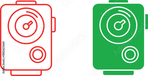 Red and green pressure gauge with circular dials and indicators red gauge green gauge 1