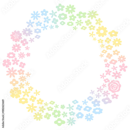 カラフルな虹色の花の円形リングフレーム