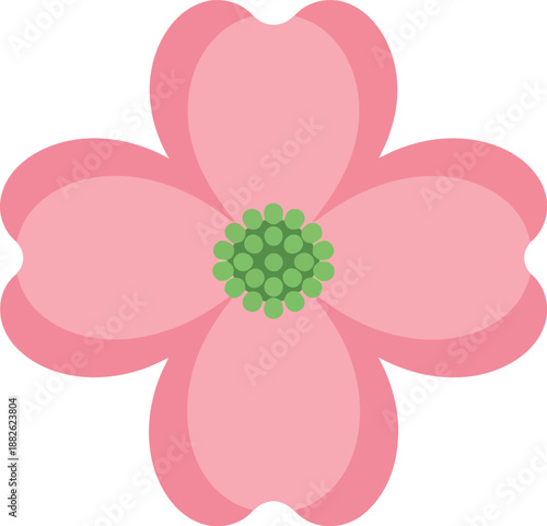 Vector Pink Dogwood Flower Icon Isolated on White, Simple Spring Blossom Clipart