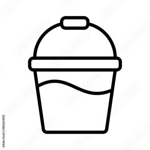 Water bucket for mopping, linear icon. Floor cleaning, household chore, janitorial equipment, and washing. Line with editable stroke