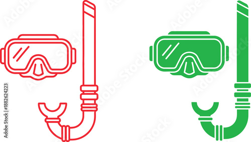 Red and green snorkeling mask and tube set snorkel tube diving equipment 1