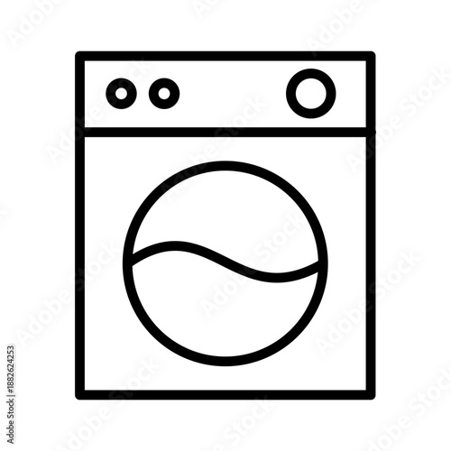 Automatic front load washing machine, linear icon. Laundry service, home appliances, and garment care. Line with editable stroke