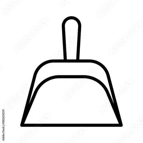 Plastic dustpan for sweeping debris, linear icon. Housework, hygiene, and domestic maintenance tools. Line with editable stroke