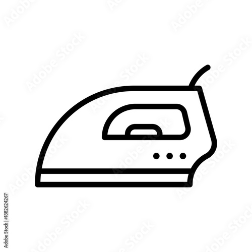 Modern electric steam iron for clothes, linear icon. Garment care, laundry pressing, and textile smoothing. Line with editable stroke