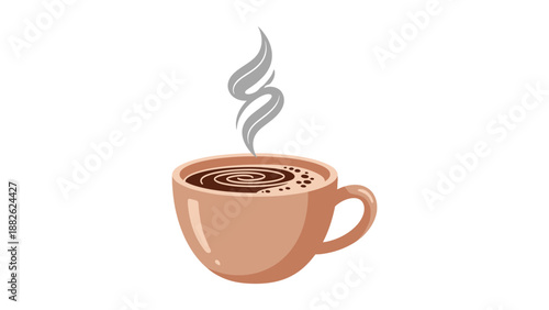 Hot coffee cup icon with latte art in simple graphic style