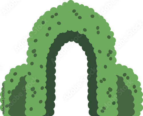 Cartoon Green Garden Archway Illustration, Decorative Topiary Bush Clipart for Landscaping Design