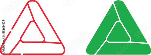 Red and green triangular symbols with white outlines and inner triangles 1