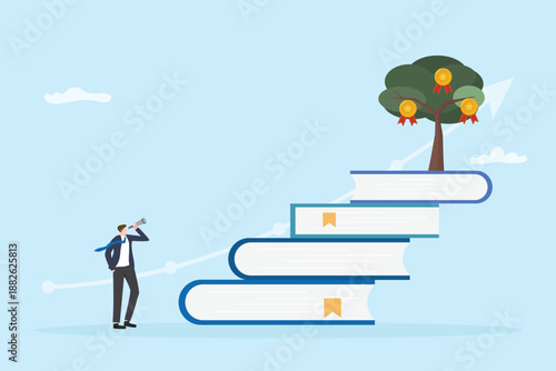 Self improvement and self love concept with personal growth and learning journey illustration.