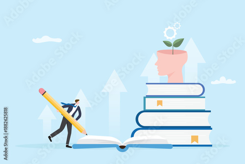 Self improvement and self love concept with personal growth mindset and mental health illustration.