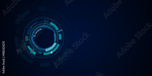 Technology abstracts futuristic blue background for internet business. Glowing AI circuit portal with neon HUD elements and digital tech lines spreading across futuristic background.