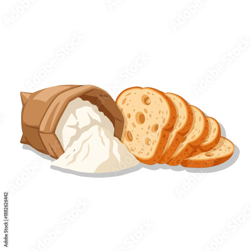 Freshly Baked Bread Slices and Bag of Flour