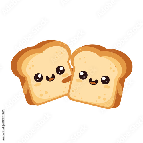 Cute Kawaii Toast Slices Hugging with Happy Faces