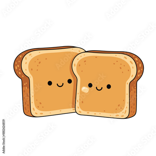 Cute Kawaii Toast Friends Smiling Together