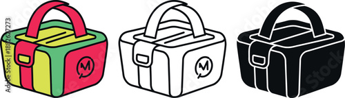 Three colorful and monochrome handbags with handles and buckles tote 1