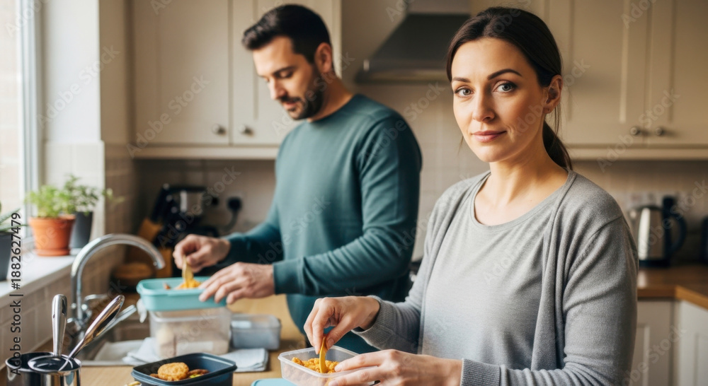 Fototapeta premium Working Mother Preparing Breakfast at home kitchen