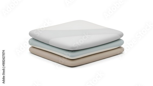 A stack of neatly folded mattress protectors in various colors on a white background