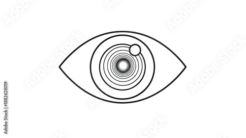 A detailed illustration of a human eye with a unique spiral design in the iris