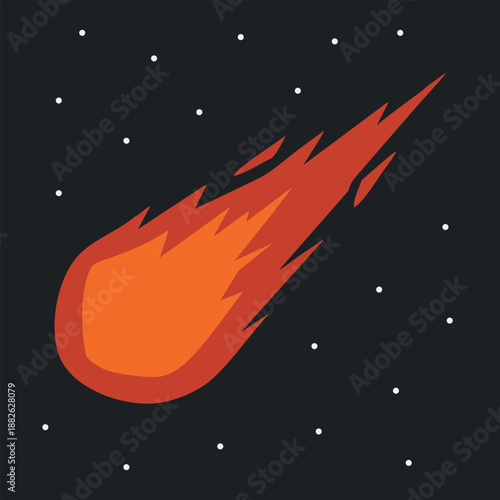 Fiery Meteor With Trail In Night Sky Illustration