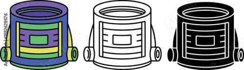 Three colorful drums with different color schemes and patterns musical instrument percussion