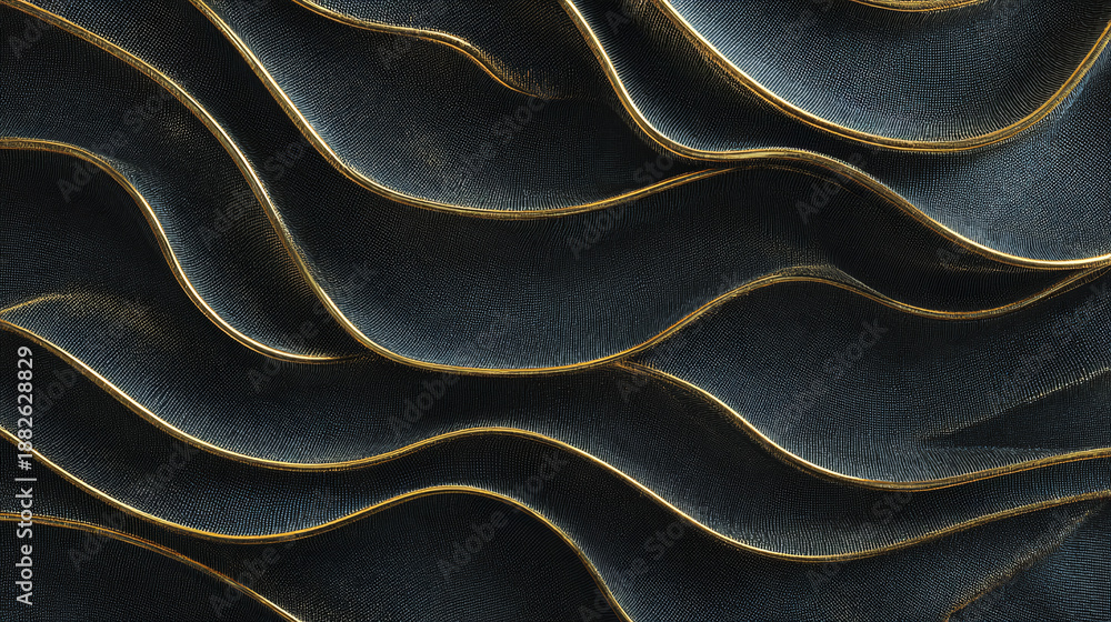 Fototapeta premium Abstract waves pattern with gold lines, perfect for textures and backgrounds. The artwork showcases a flowing design, ideal for a modern, luxurious feel