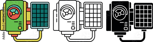 Three colorful gauge and solar panel in style black and white green 1