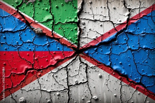 Ultra realistic anonymous national flag colors painted on cracked concrete wall, no specific country symbols