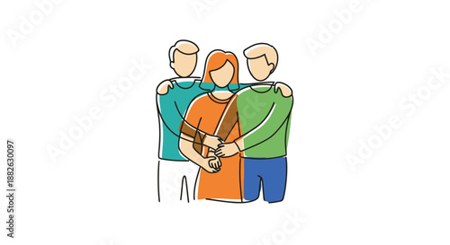 Three Diverse People Standing Together With Arms Around Each Other Representing Unity Friendship And Support In A Clean Design Style