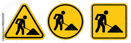 Under Construction Warning Sign, Road Works Sign with Attention Message Indicating Road Works Are Underway, Supporting Road Safety and Accident Prevention During Construction Activities.