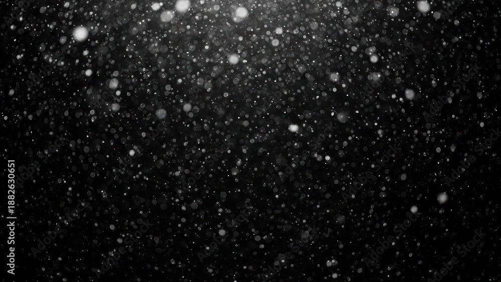 Fototapeta premium Falling White Snow Particles Overlay on Dark Black Background