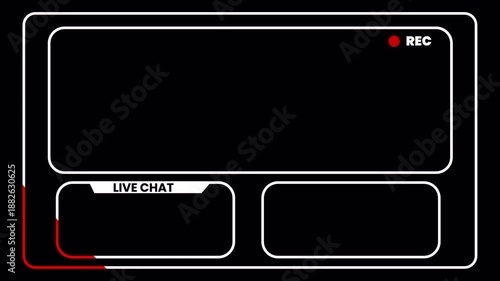 Animated Twitch Stream Intermission Overlay | Webcam, Live Chat, and Info Boxes | Red Glow Motion Graphic Design 4k video animation seamless loop