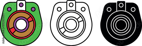 Three colorful targets with different colored rings and backgrounds green black