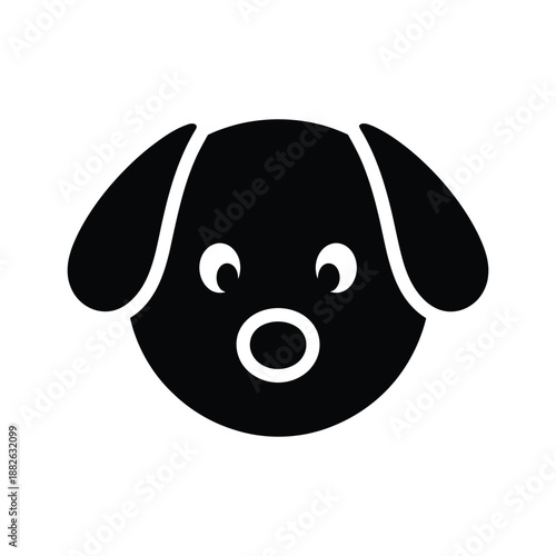 Black silhouette of a cute dog's face with white outline