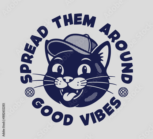 Vector illustration of head a cat vintage cartoon character artwork for T shirt Street Wear and Urban Style
