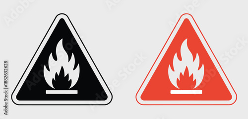 Warning Fire Icon Set, Danger Fire Icon Sign Symbol Collections, Vector Illustration for Safety Alerts, Emergency Preparedness, Hazard Prevention, and Fire Risk Communication Systems.