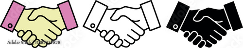 Three handshake in different colors and styles representing agreement and partnership