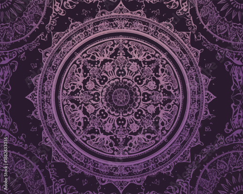 Mystical Mandala: A mesmerizing mandala design in shades of purple and black, exuding peace and contemplation. The intricate patterns of this detailed artwork showcase symbolic designs.