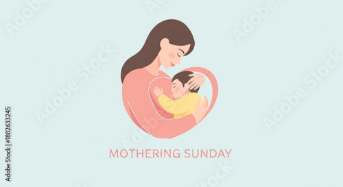 Mother holding baby in heart on mothering sunday with love and care
