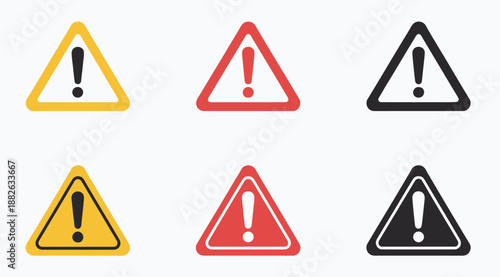 Warning Alert and Precaution Icon with Exclamation Mark Triangle Symbol, Flat Vector Illustration Designed for Web Interfaces, Logos, User Interface Design, and Visual Notifications.