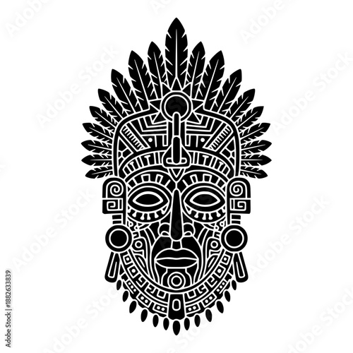 Ethnic Tribal Mask Illustration with Feather Headdress