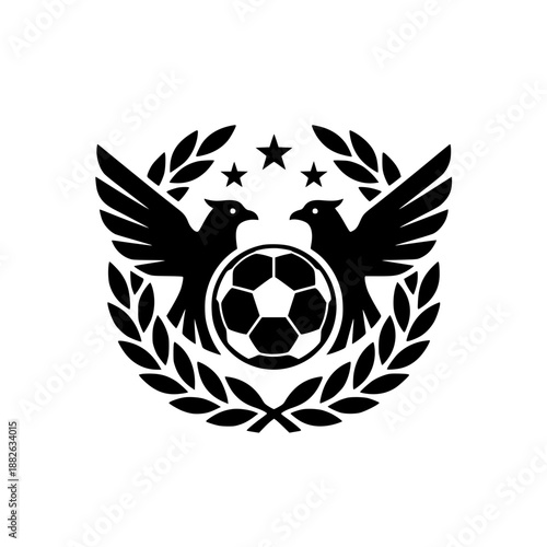 Soccer club logo illustration with birds, stars, and laurel wreath