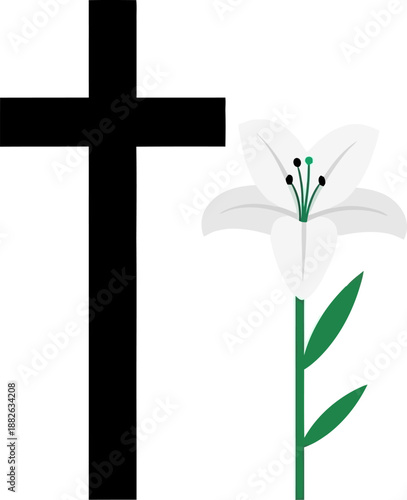 Christian cross symbol with white lily flower illustration.