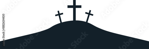 Three crosses on a hill symbolizing faith and spirituality.