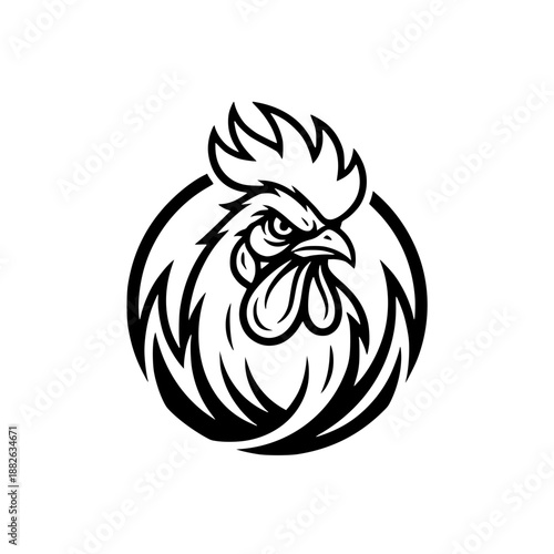 Fierce Rooster Head Logo in Black Vector Style
