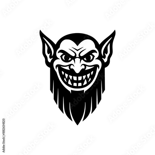 Aggressive grinning devil or goblin mascot head vector