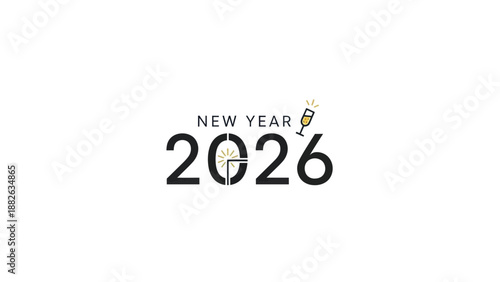 New Year 2026 Celebration with Champagne Toast and Countdown Clock