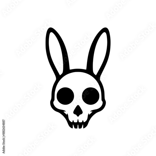 Minimalist Human Skull with Rabbit Ears Vector Illustration.