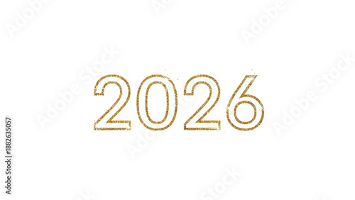 Golden Glitter Sparkle Year 2026 Text on White Background
