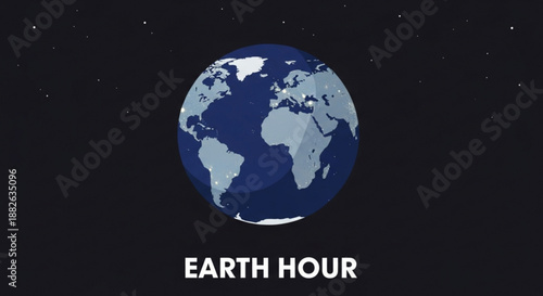 Earth hour global campaign with blue and grey planet earth on black background with stars